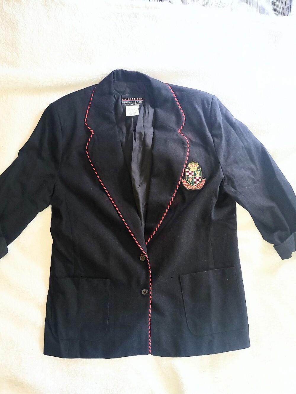 Vintage 1980's Tan Jay Black & Red Collegiate School Blazer Plus Size 18 W